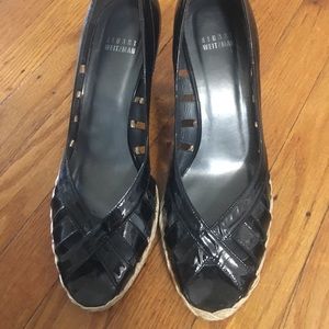Stuart Weitzman black patent leather wedge heels
